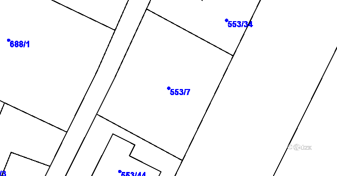 Parcela st. 553/7 v KÚ Prstná, Katastrální mapa