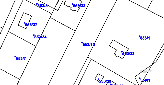 Parcela st. 553/10 v KÚ Prstná, Katastrální mapa