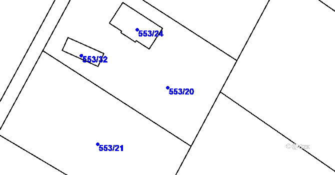 Parcela st. 553/20 v KÚ Prstná, Katastrální mapa