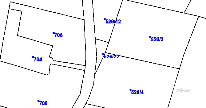 Parcela st. 526/22 v KÚ Prstná, Katastrální mapa