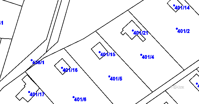Parcela st. 401/15 v KÚ Prstná, Katastrální mapa