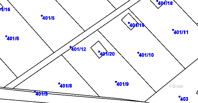 Parcela st. 401/20 v KÚ Prstná, Katastrální mapa
