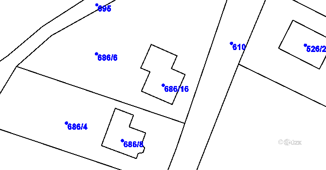 Parcela st. 686/16 v KÚ Prstná, Katastrální mapa