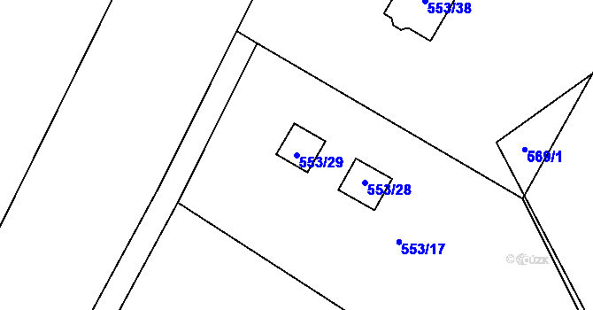 Parcela st. 553/29 v KÚ Prstná, Katastrální mapa