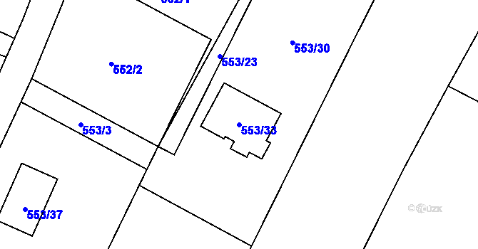 Parcela st. 553/33 v KÚ Prstná, Katastrální mapa