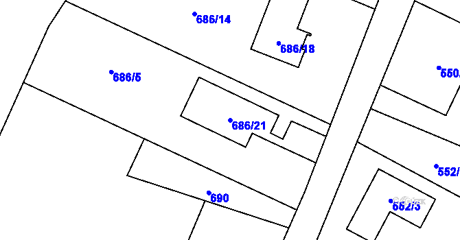 Parcela st. 686/21 v KÚ Prstná, Katastrální mapa