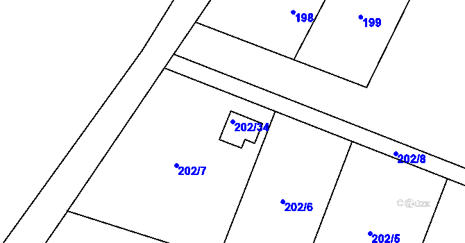 Parcela st. 202/34 v KÚ Prstná, Katastrální mapa
