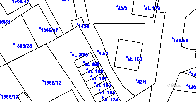 Parcela st. 43/4 v KÚ Petrůvka u Slavičína, Katastrální mapa