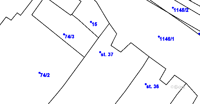 Parcela st. 37 v KÚ Petrůvky, Katastrální mapa