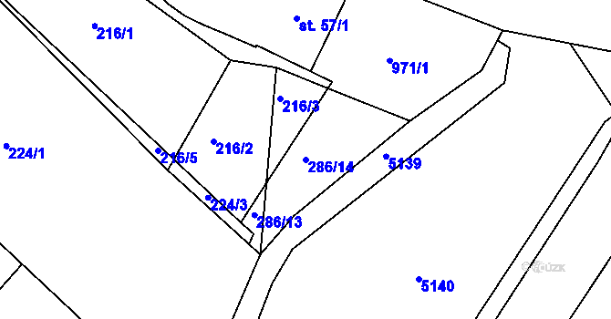 Parcela st. 286/14 v KÚ Petrůvky, Katastrální mapa