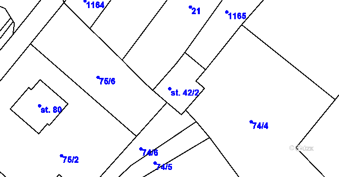 Parcela st. 42/2 v KÚ Petrůvky, Katastrální mapa
