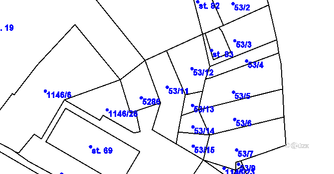 Parcela st. 53/11 v KÚ Petrůvky, Katastrální mapa