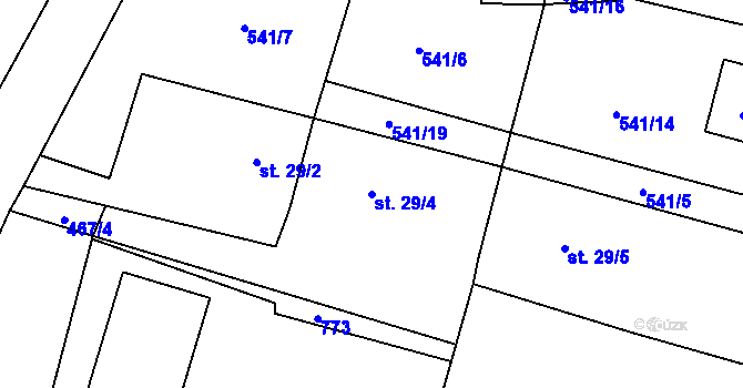Parcela st. 29/4 v KÚ Petříkov u Velkých Popovic, Katastrální mapa
