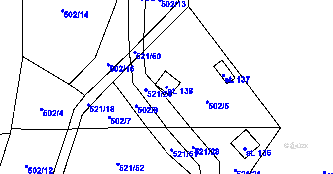 Parcela st. 138 v KÚ Petříkov u Velkých Popovic, Katastrální mapa