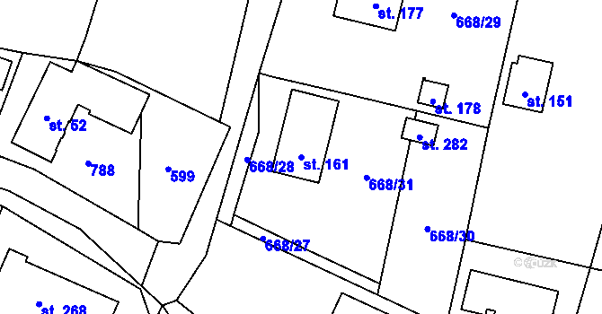 Parcela st. 161 v KÚ Petříkov u Velkých Popovic, Katastrální mapa