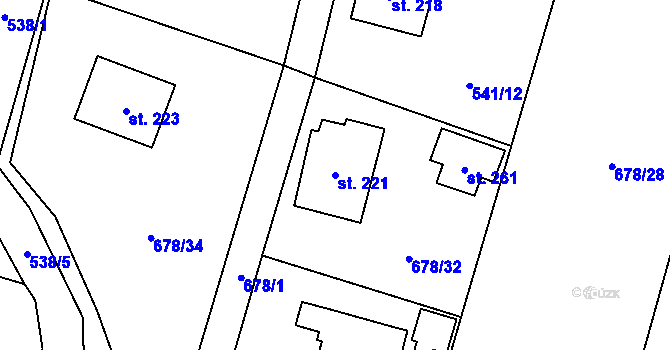 Parcela st. 221 v KÚ Petříkov u Velkých Popovic, Katastrální mapa