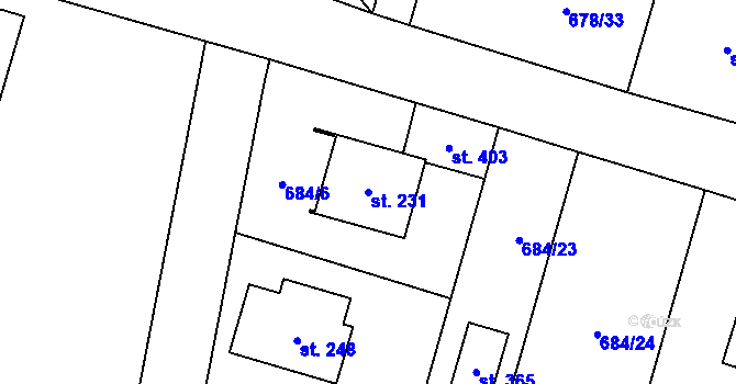 Parcela st. 231 v KÚ Petříkov u Velkých Popovic, Katastrální mapa