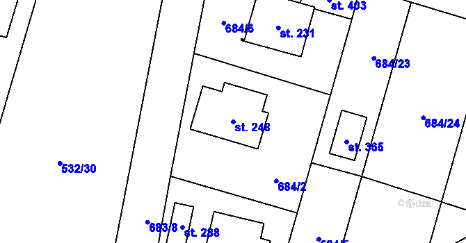 Parcela st. 248 v KÚ Petříkov u Velkých Popovic, Katastrální mapa