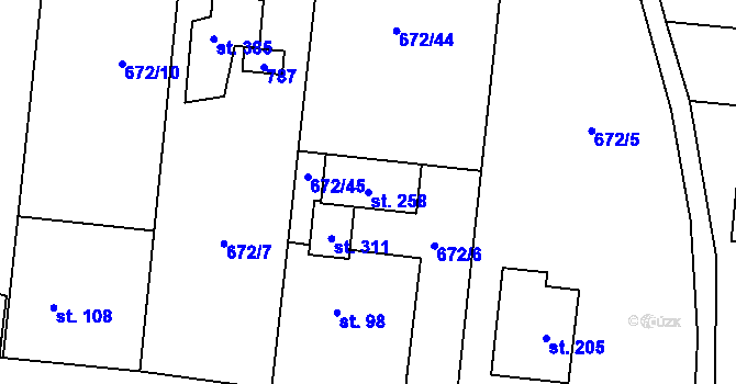 Parcela st. 258 v KÚ Petříkov u Velkých Popovic, Katastrální mapa