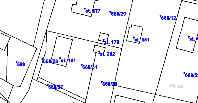 Parcela st. 282 v KÚ Petříkov u Velkých Popovic, Katastrální mapa