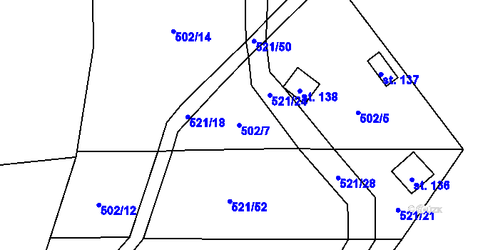 Parcela st. 502/7 v KÚ Petříkov u Velkých Popovic, Katastrální mapa