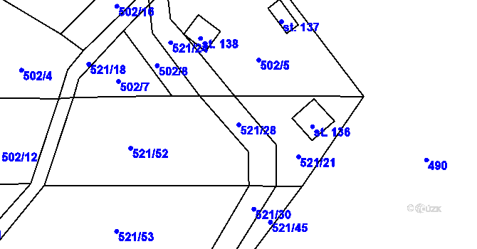 Parcela st. 521/28 v KÚ Petříkov u Velkých Popovic, Katastrální mapa