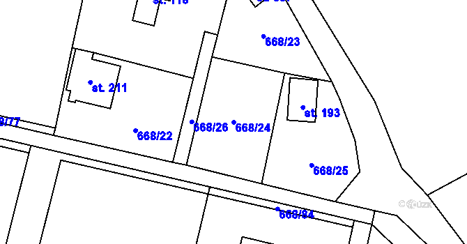 Parcela st. 668/24 v KÚ Petříkov u Velkých Popovic, Katastrální mapa