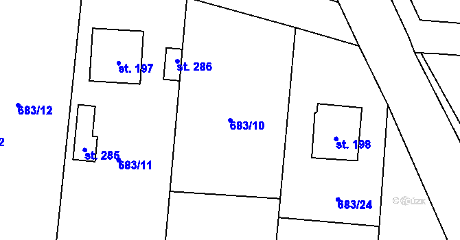 Parcela st. 683/10 v KÚ Petříkov u Velkých Popovic, Katastrální mapa