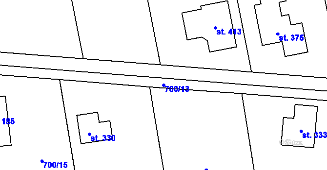 Parcela st. 700/13 v KÚ Petříkov u Velkých Popovic, Katastrální mapa