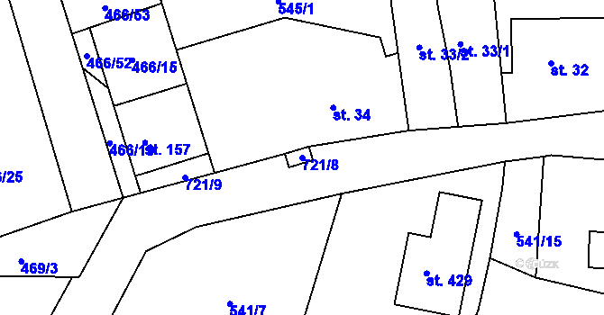 Parcela st. 721/8 v KÚ Petříkov u Velkých Popovic, Katastrální mapa
