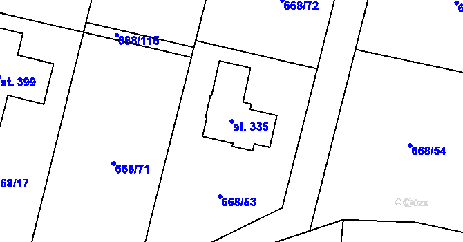 Parcela st. 335 v KÚ Petříkov u Velkých Popovic, Katastrální mapa