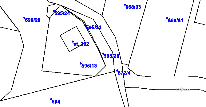 Parcela st. 595/28 v KÚ Petříkov u Velkých Popovic, Katastrální mapa