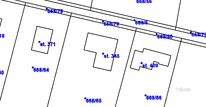 Parcela st. 345 v KÚ Petříkov u Velkých Popovic, Katastrální mapa