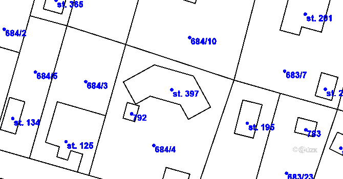 Parcela st. 397 v KÚ Petříkov u Velkých Popovic, Katastrální mapa