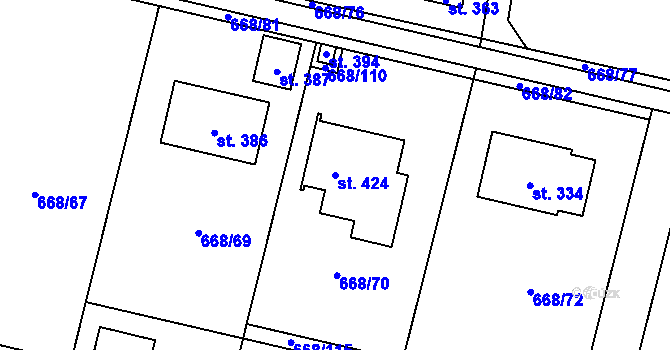 Parcela st. 424 v KÚ Petříkov u Velkých Popovic, Katastrální mapa