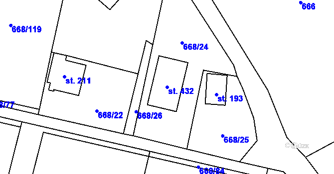 Parcela st. 432 v KÚ Petříkov u Velkých Popovic, Katastrální mapa
