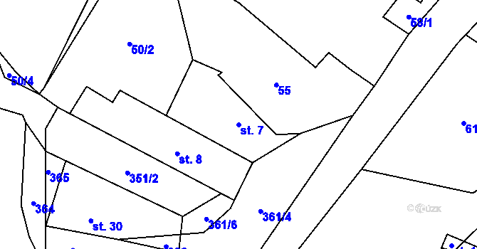 Parcela st. 7 v KÚ Radimovice u Velkých Popovic, Katastrální mapa