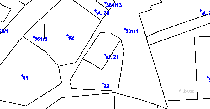 Parcela st. 21 v KÚ Radimovice u Velkých Popovic, Katastrální mapa