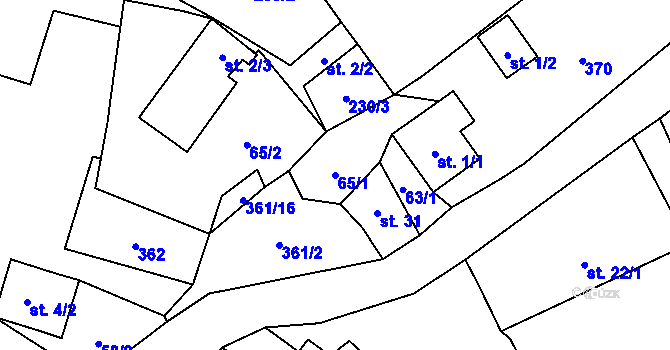 Parcela st. 65/1 v KÚ Radimovice u Velkých Popovic, Katastrální mapa