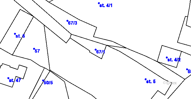 Parcela st. 67/1 v KÚ Radimovice u Velkých Popovic, Katastrální mapa
