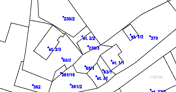 Parcela st. 230/3 v KÚ Radimovice u Velkých Popovic, Katastrální mapa