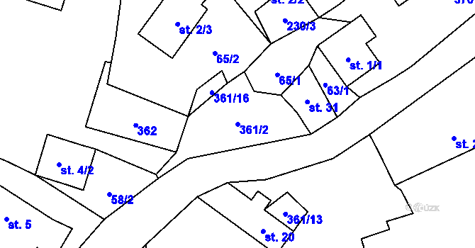 Parcela st. 361/2 v KÚ Radimovice u Velkých Popovic, Katastrální mapa