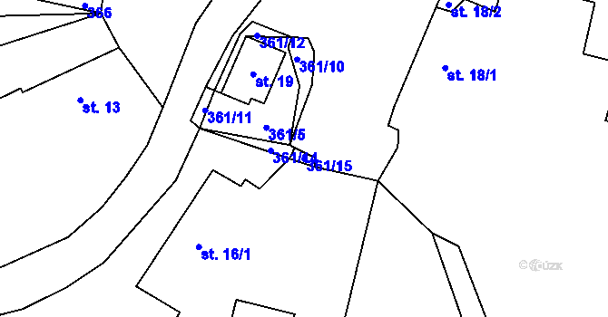 Parcela st. 361/15 v KÚ Radimovice u Velkých Popovic, Katastrální mapa
