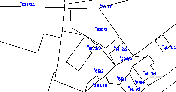 Parcela st. 2/3 v KÚ Radimovice u Velkých Popovic, Katastrální mapa