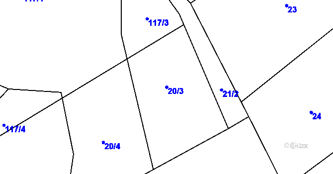 Parcela st. 20/3 v KÚ Mozolov, Katastrální mapa