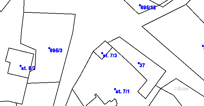 Parcela st. 7/3 v KÚ Mozolov, Katastrální mapa