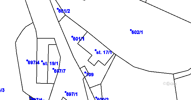 Parcela st. 17/1 v KÚ Mozolov, Katastrální mapa