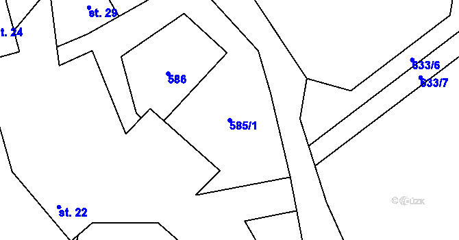 Parcela st. 585/1 v KÚ Mozolov, Katastrální mapa