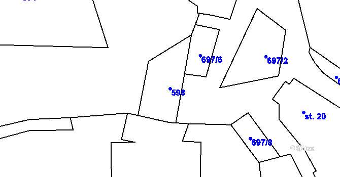 Parcela st. 598 v KÚ Mozolov, Katastrální mapa