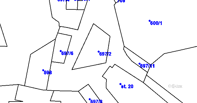 Parcela st. 697/2 v KÚ Mozolov, Katastrální mapa